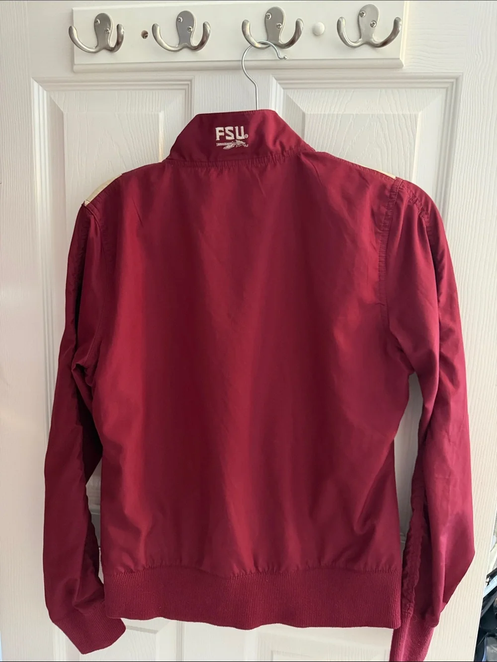 Nike Women's Maroon Varsity Jacket with Cream Shoulder Accents